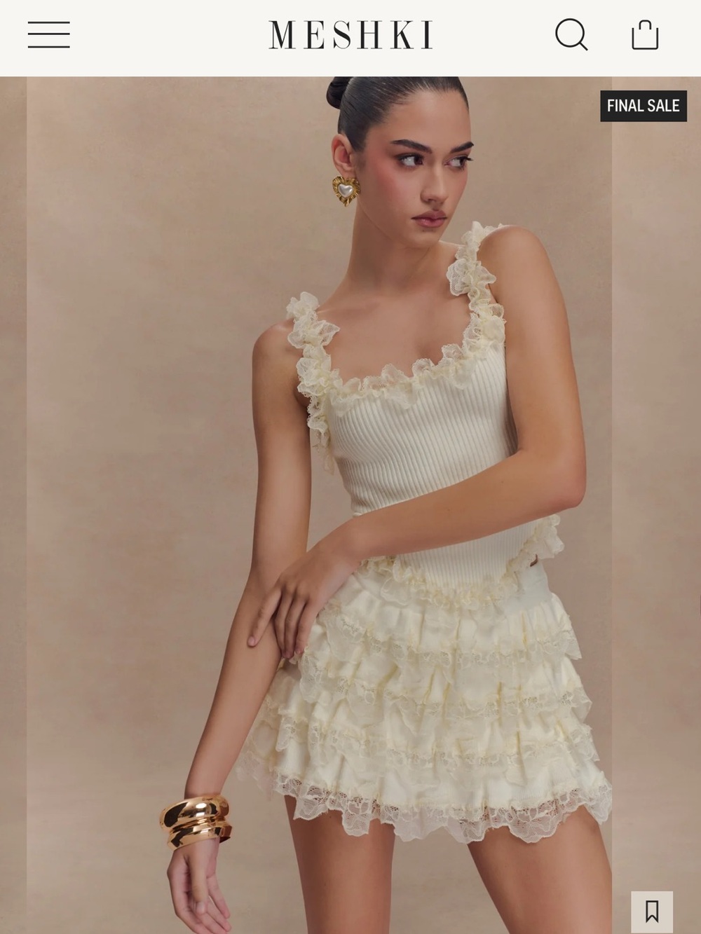Meshki Ivory Ruffle Lace Short Set